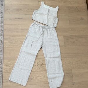 Reformation Linen-Blend Wide Leg Pants & Crop Tank Set - Light Beige